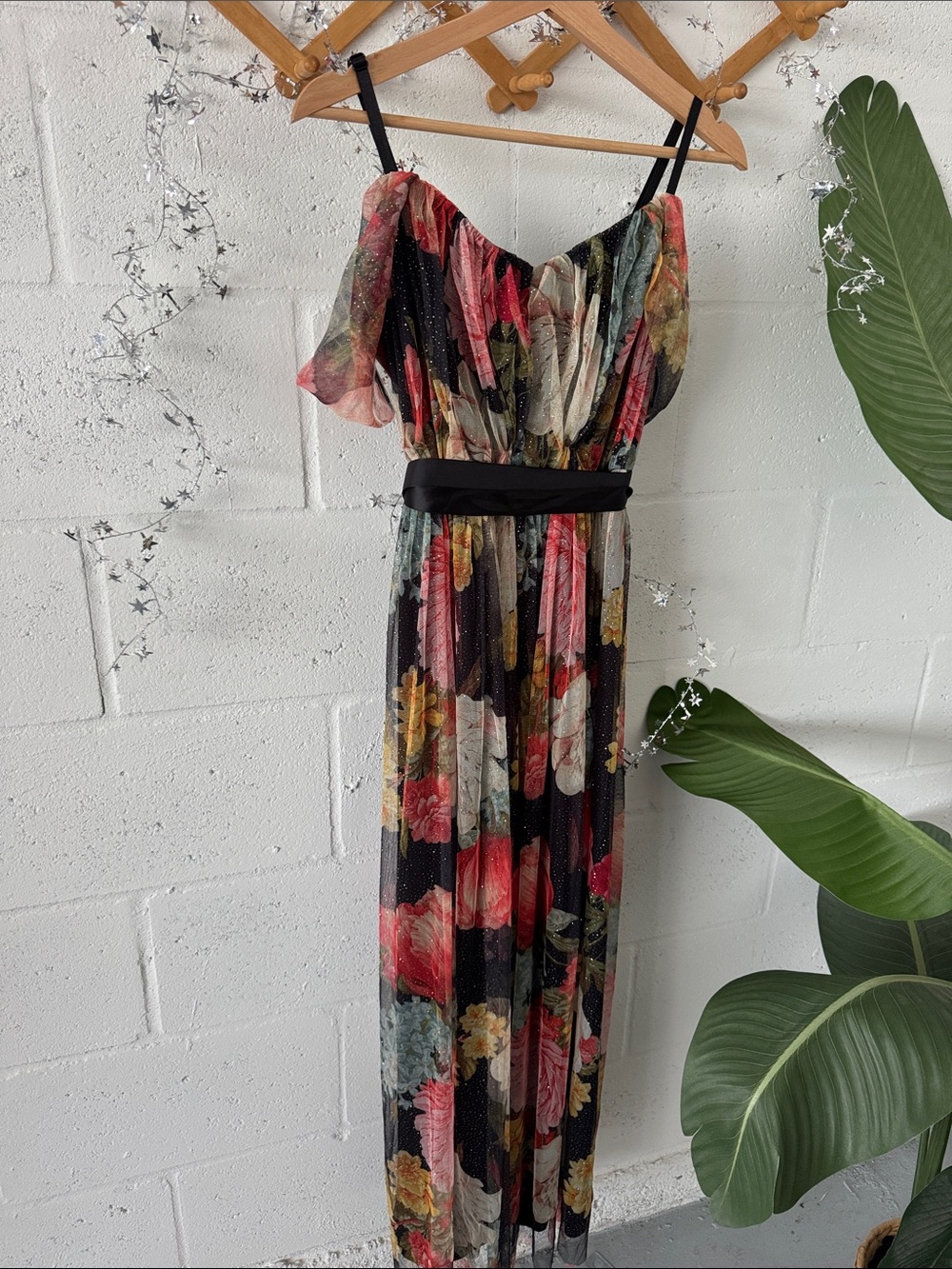 Sheer Floral Dress in Black and gold shimmer